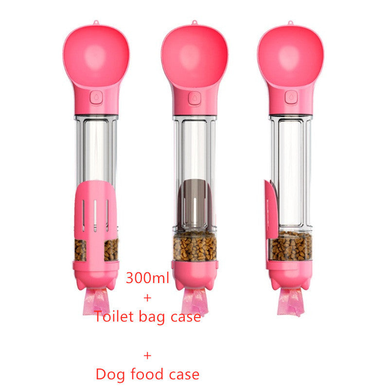 3-in-1 Portable Pet Water Bottle Feeder with Garbage Bag Storage