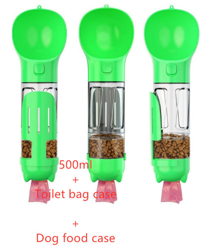 3-in-1 Portable Pet Water Bottle Feeder with Garbage Bag Storage