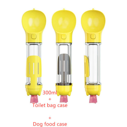 3-in-1 Portable Pet Water Bottle Feeder with Garbage Bag Storage