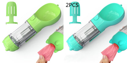 3-in-1 Portable Pet Water Bottle Feeder with Garbage Bag Storage