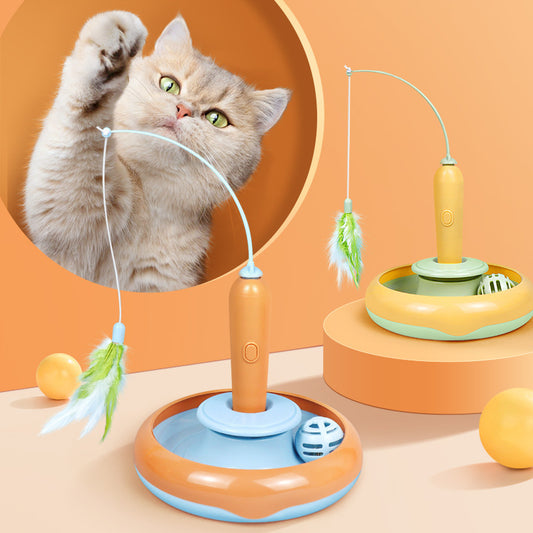 2-in-1 Cat Turntable Toy with Feather